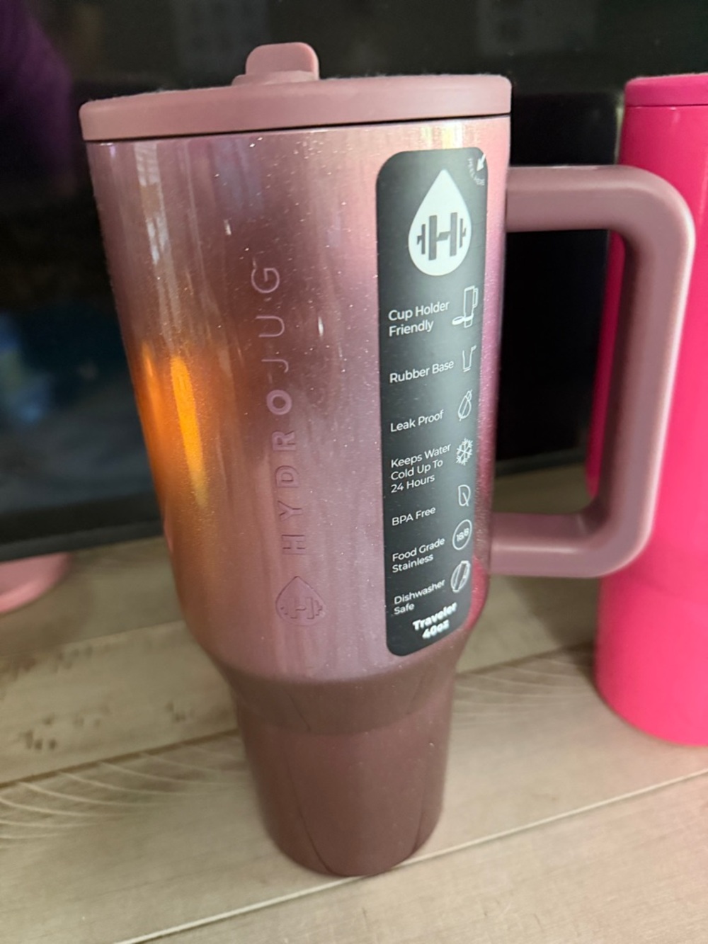 HydroJug Rose Metallic Travel Tumbler with Handle